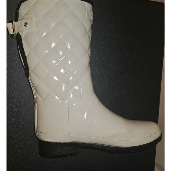 HUNTER Refined Gloss Quilted Rubber Rain Boots Mid Calf US 7 EU 36 Cream - Picture 6 of 15